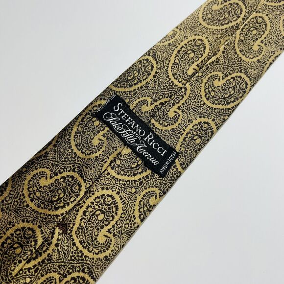 Vintage-Excellent Stefano Ricci Slim Gold&Brown Paisley Silk Luxury Tie 58.5x3” - Picture 1 of 11
